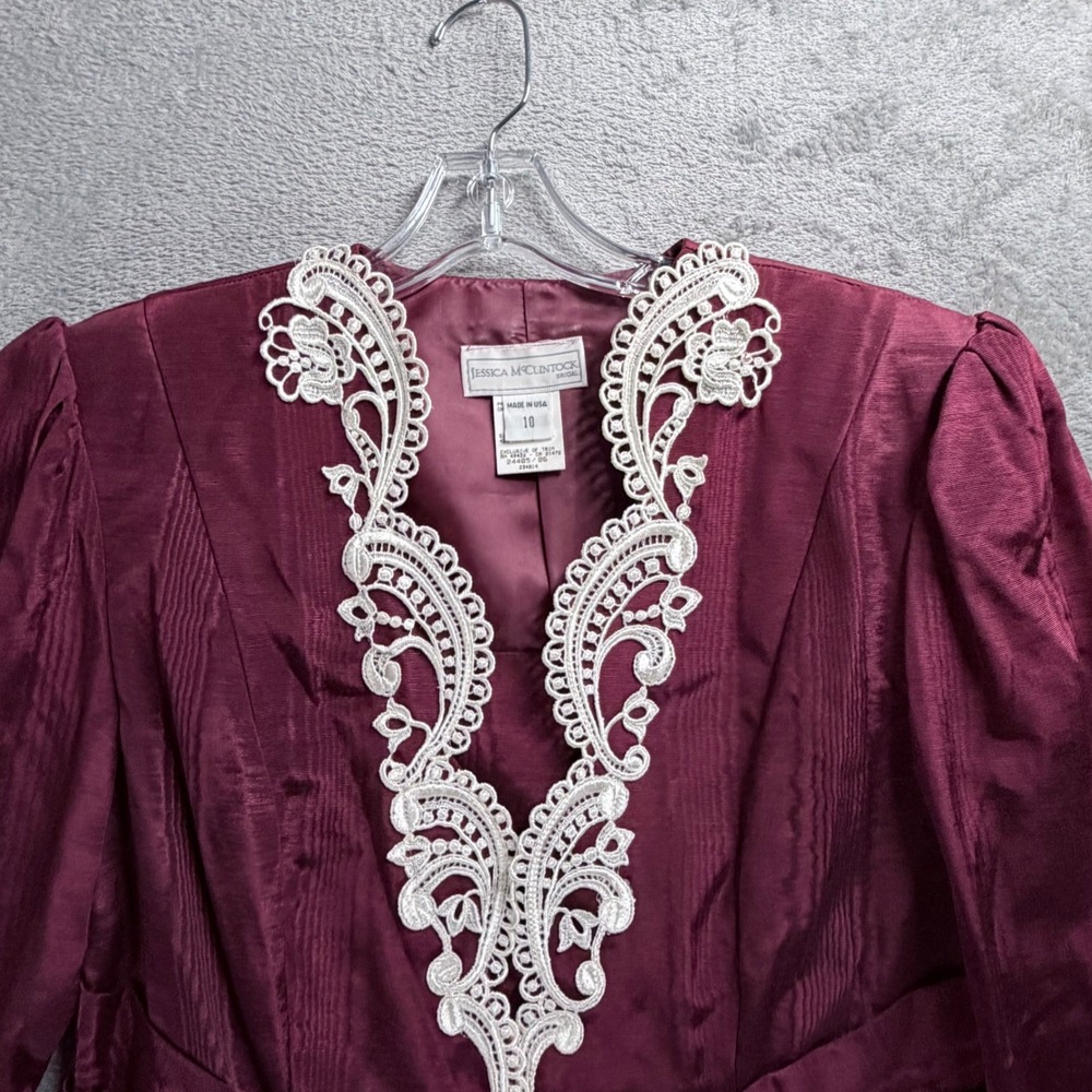 Vintage Jessica McClintock Bridal Jacket Size 10 Burgundy Victorian Lace Prairie - Picture 5 of 11